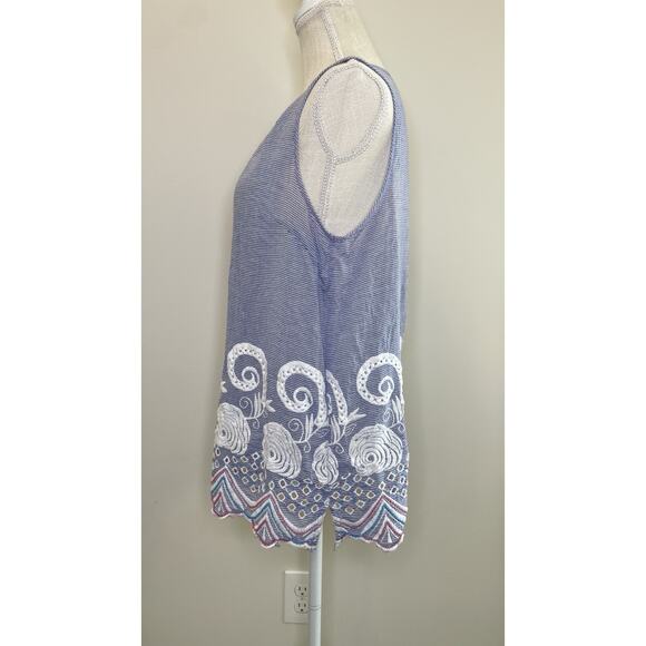 Talbots Large Petite Lp Beaded Sleeveless July 4th Embellished Floral Beach Blue - Picture 5 of 13